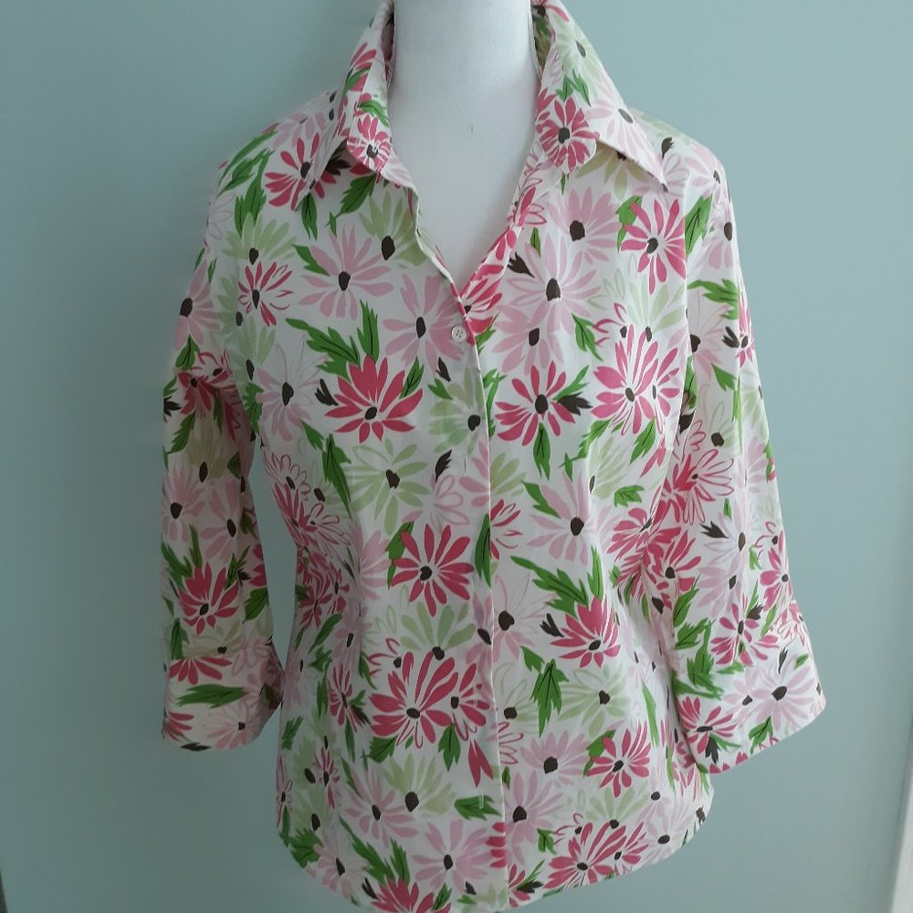 Lands End  print shirt, 3/4 sleeves